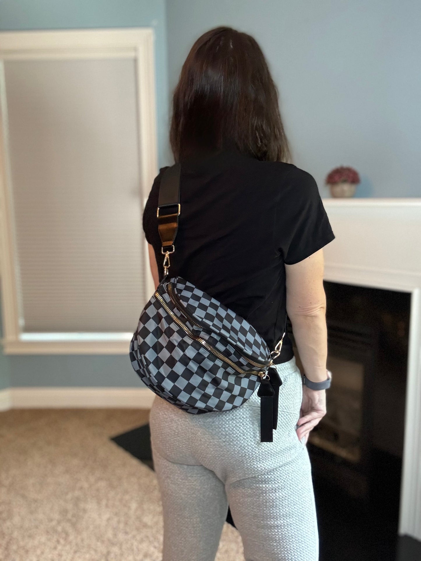 The Roni Nylon Crossbody - Checkered Black + Grey - PREORDER
