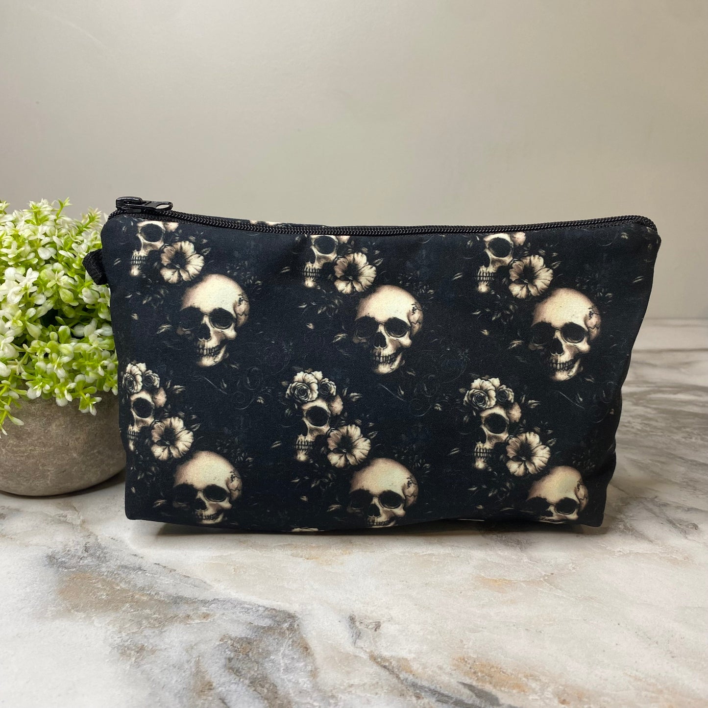 Pouch - Halloween Fall - Black Floral Skull
