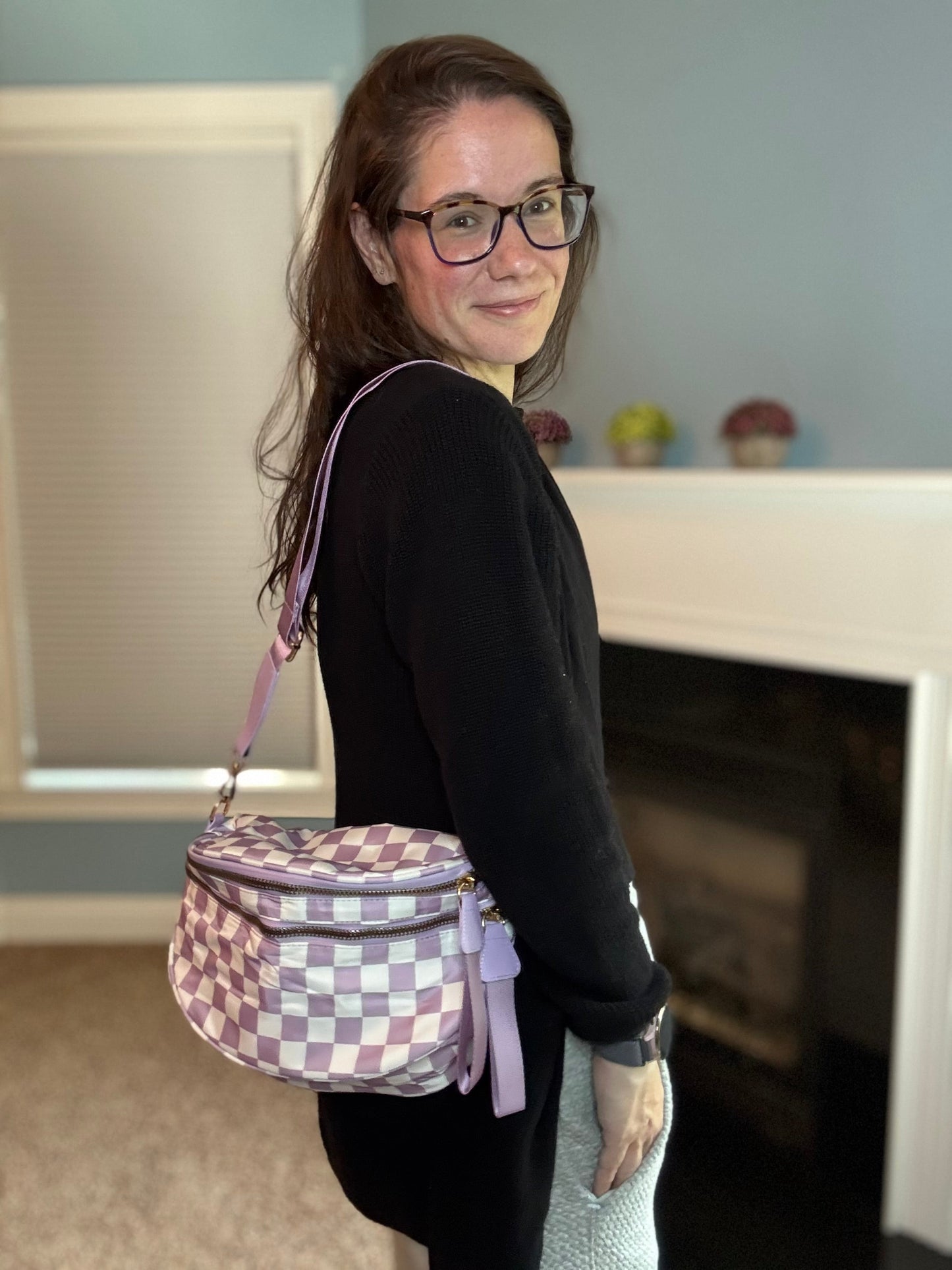 The Roni Nylon Crossbody - Checkered Light Purple