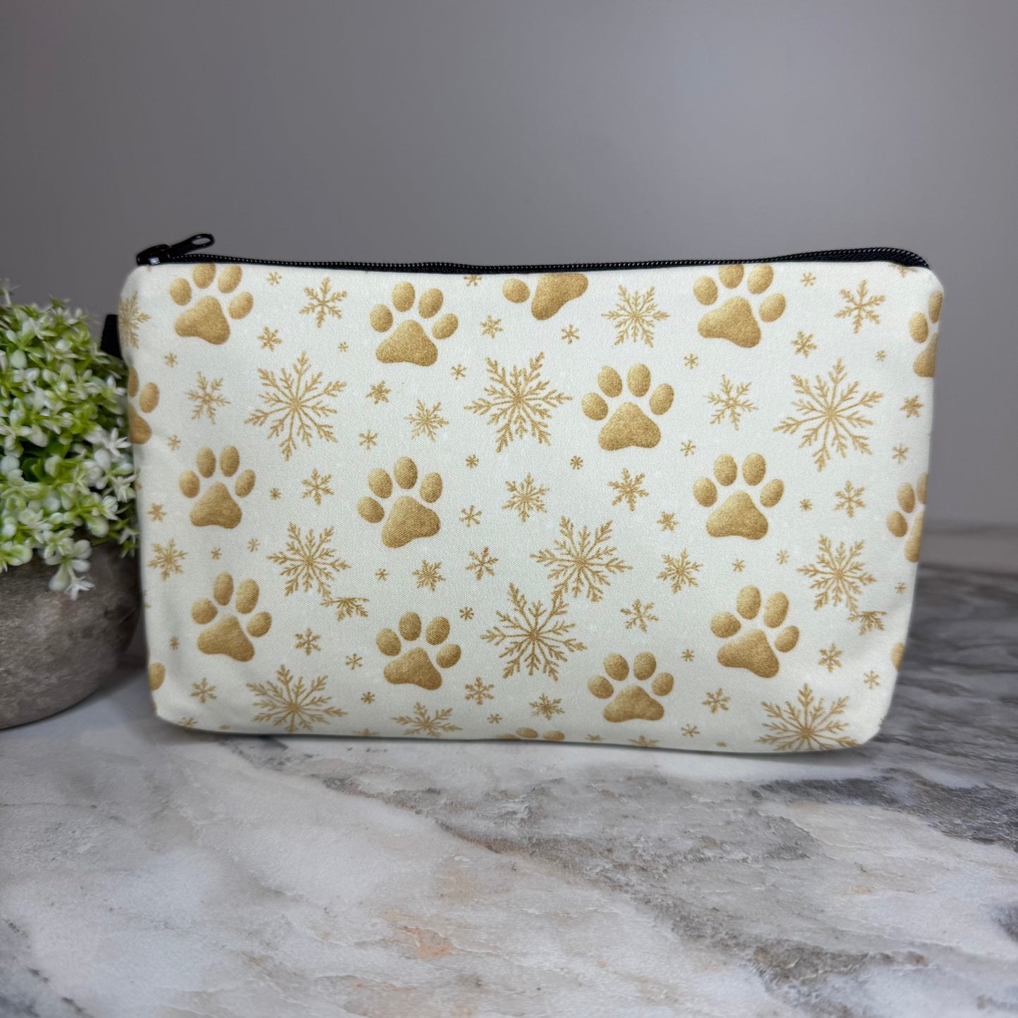 Pouch - Christmas Holiday - Dog Gold Snowflake Paw
