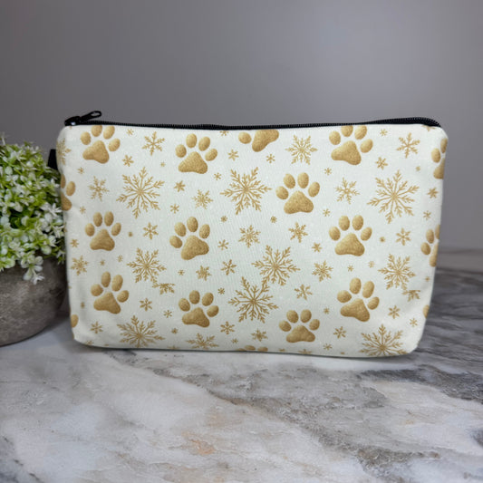 Pouch - Christmas Holiday - Dog Gold Snowflake Paw