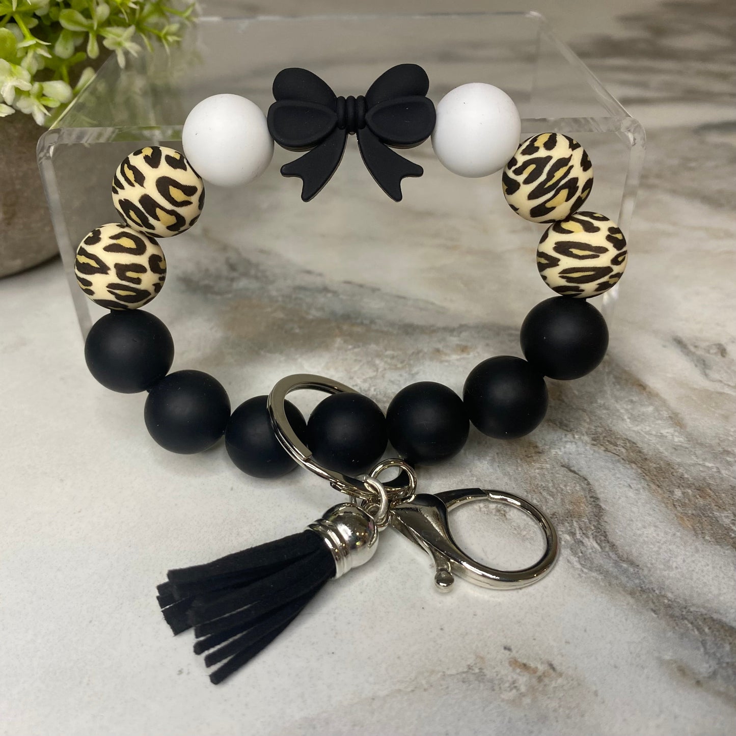 Silicone Bracelet Keychain - Black Bow