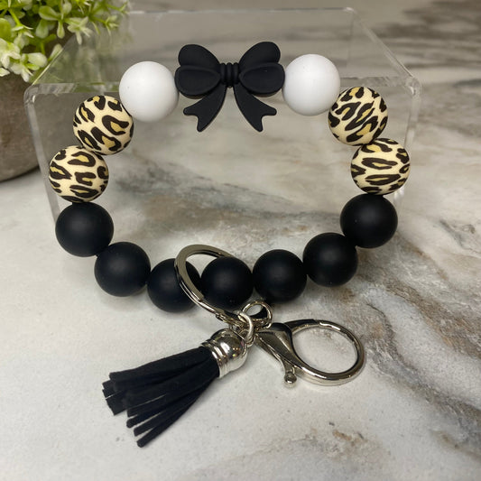 Silicone Bracelet Keychain - Black Bow