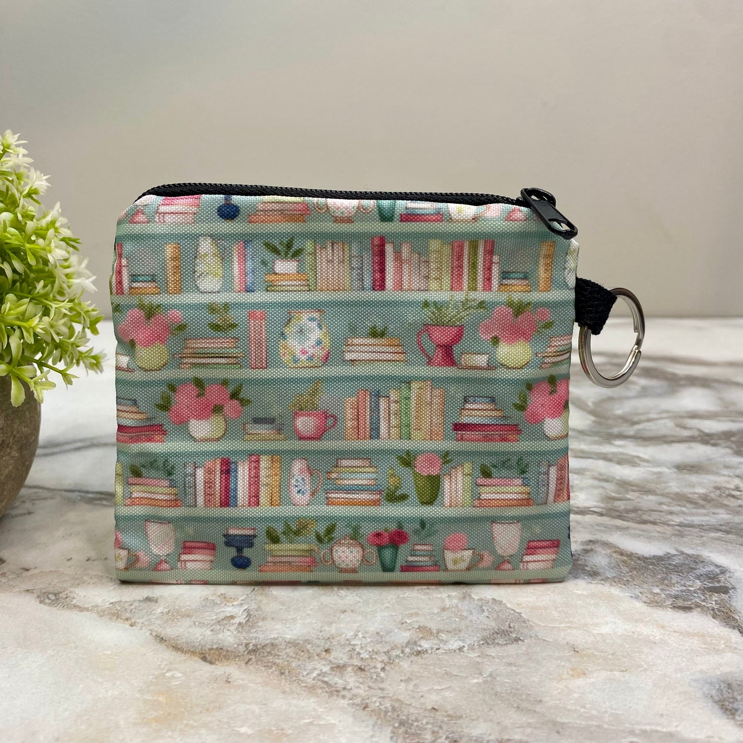 Mini Pouch - Mint Floral Bookcase