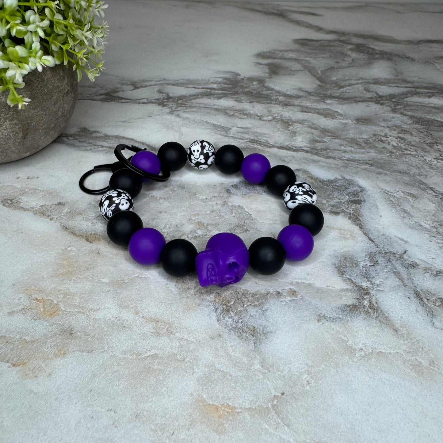 Silicone Bracelet Keychain - Halloween Skull - Purple