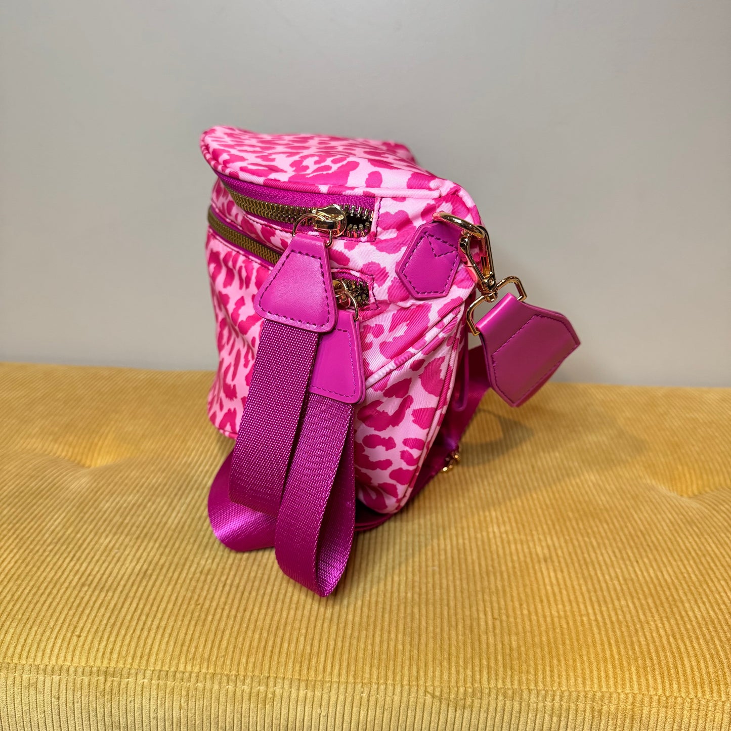 The Roni Nylon Crossbody - Animal Print Hot Pink