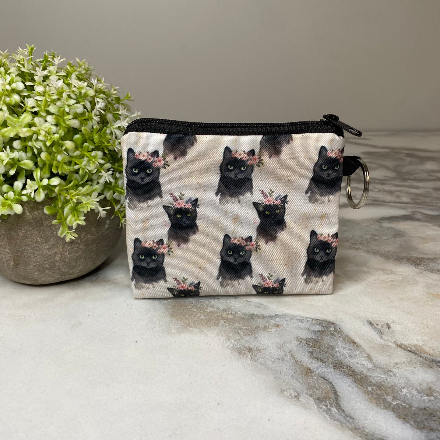 Mini Pouch - Cat Floral Crown