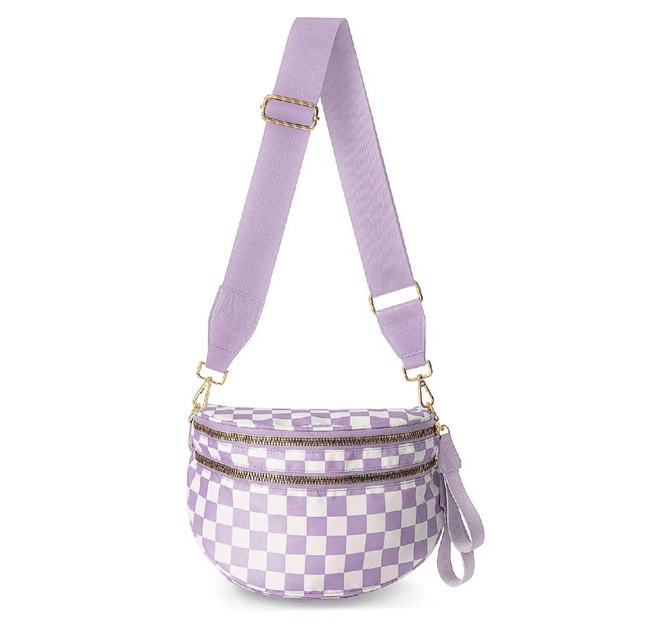 The Roni Nylon Crossbody - Checkered Light Purple